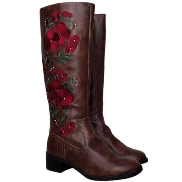 Circus By Sam Edelman Davison Leather Floral Embroidery Over The Knee Boots - Picture 1 of 16
